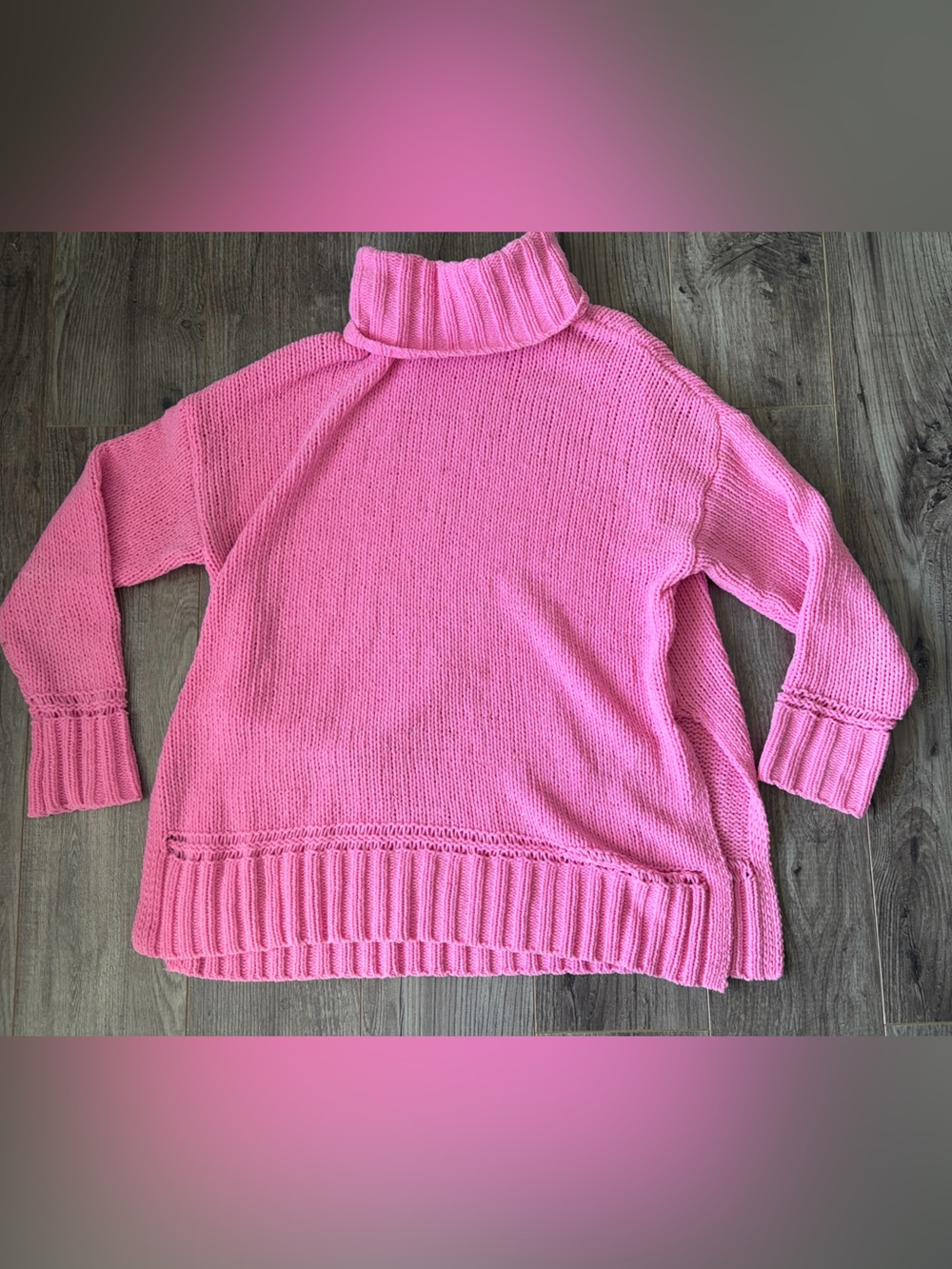 Aerie Pink Chunky Turtleneck Oversized Sweater